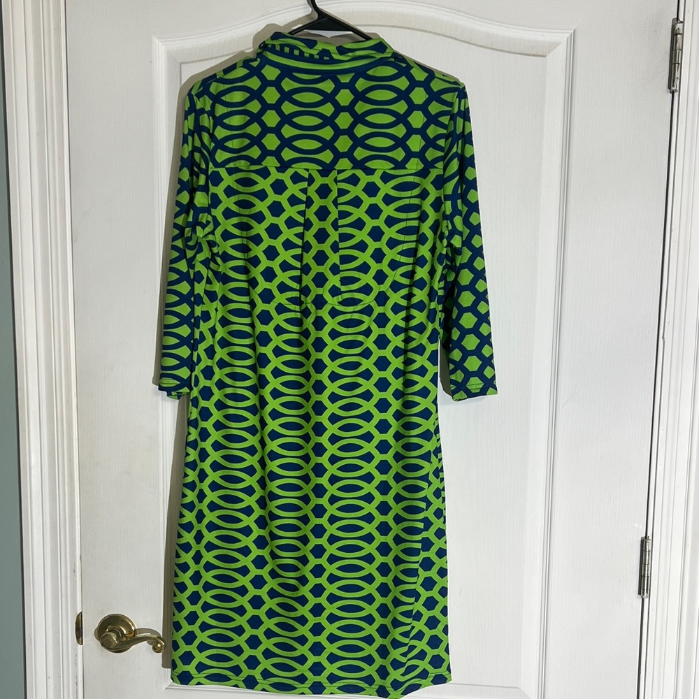 Gretchen Scott Designs Green and Navy Geometric Shift Dress - Picture 3 of 3
